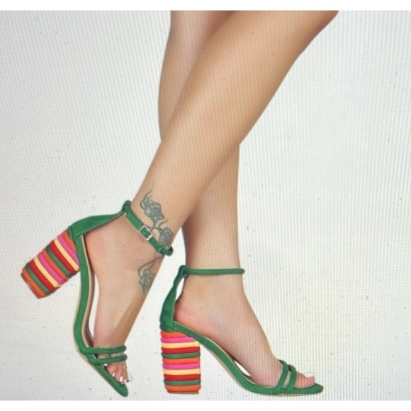 Liliana Women Faux Suede Double Strap Open Toe Striped Chunky Heel Sandal Sz 10 - Picture 8 of 10